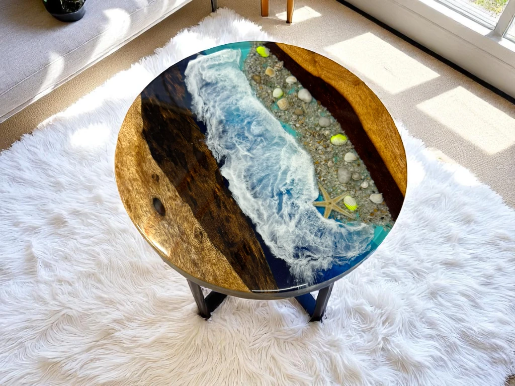 Resin River Round Table – Handcrafted from Natural Wood